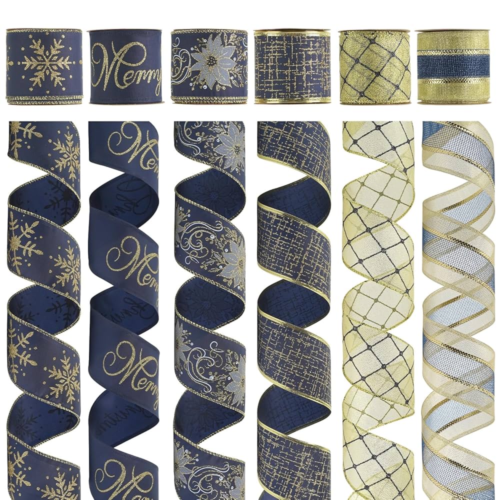 Amazon.com: HUIHUANG Navy Blue Wired Ribbon for Christmas